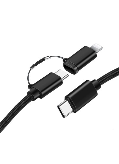 FitPlus 2in1 Type-C - Type-C+Lightning Data/Şarj Kablosu PD 3A 60W 1mt Siyah FT-UCA114