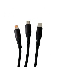 FitPlus 3in1 USB to Type-C / Lightning / Micro 1.2m Örgü Şarj Kablo…