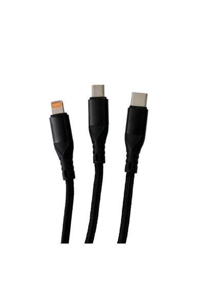 FitPlus 3in1 USB to Type-C / Lightning / Micro 1.2m Örgü Şarj Kablosu