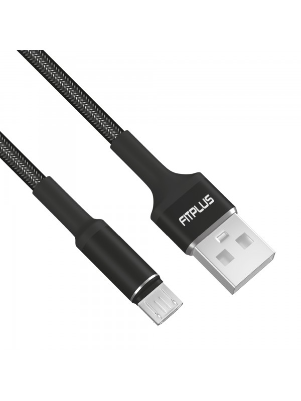FitPlus Round RS-101 Micro USB Data/Şarj Kablosu 3A 1mt Örgü - Siya…